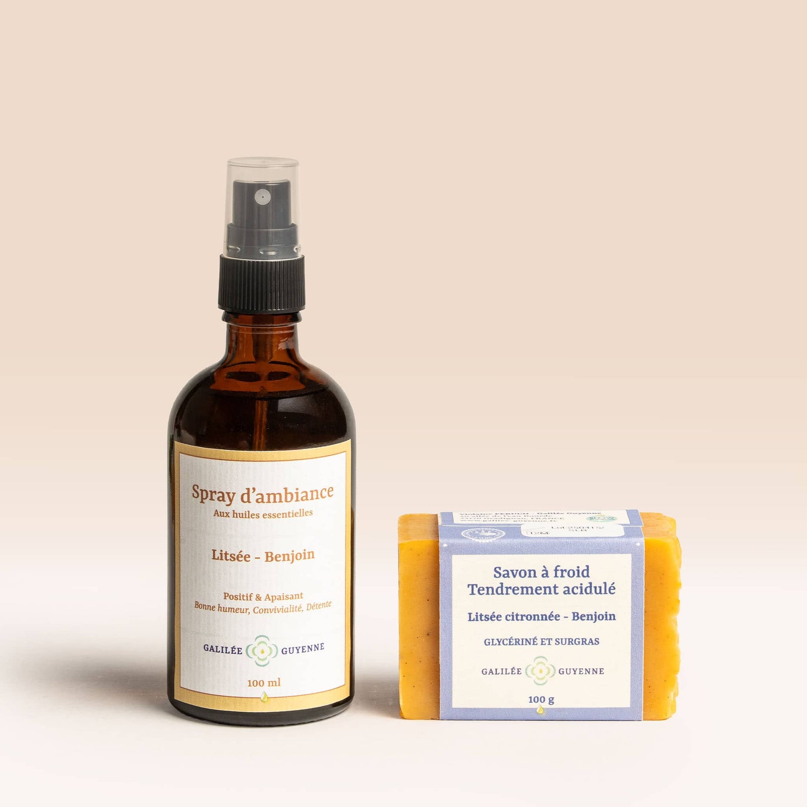 coffret senteurs spray et savon, litsée et benjoin, galilée guyenne, laboratoire de cosmétiques naturels et artisanaux, fabriqué en France