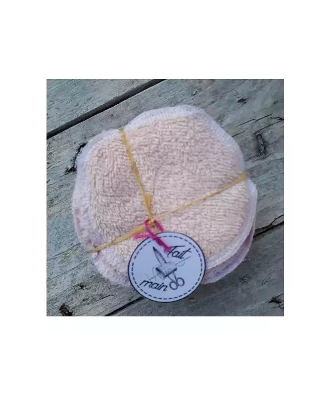 cotons à démaquiller lavables en tissu double face bouclette et microfibre, rose, fabrication francaise, atelier NKL, galilee guyenne